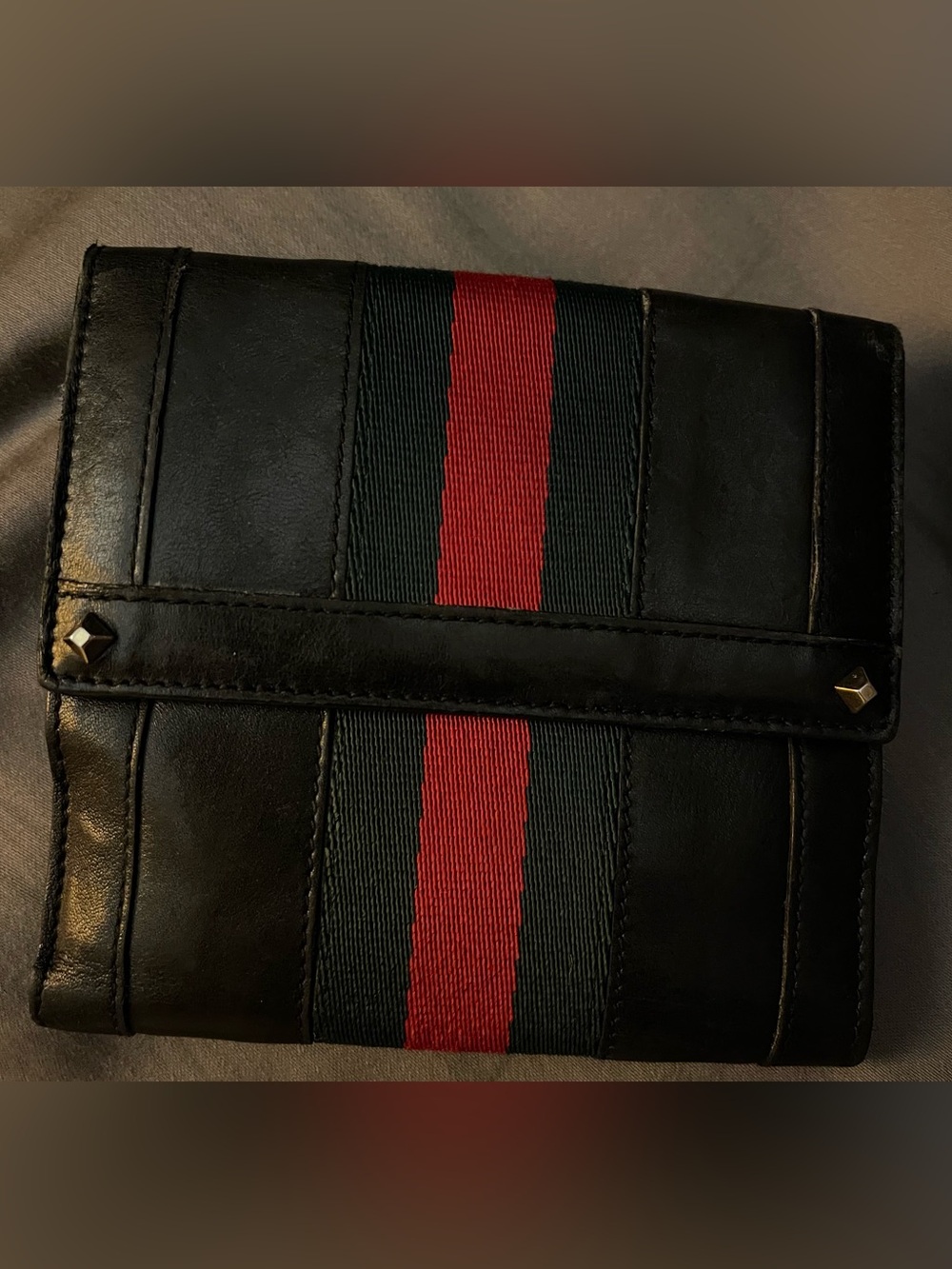Gucci Web Black Leather French Purse Wallet